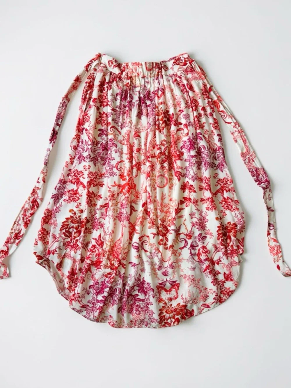Maeve by Anthropologie Red and Rose Whimsical Print Midi Skirt Dipped Hem S - Picture 7 of 13